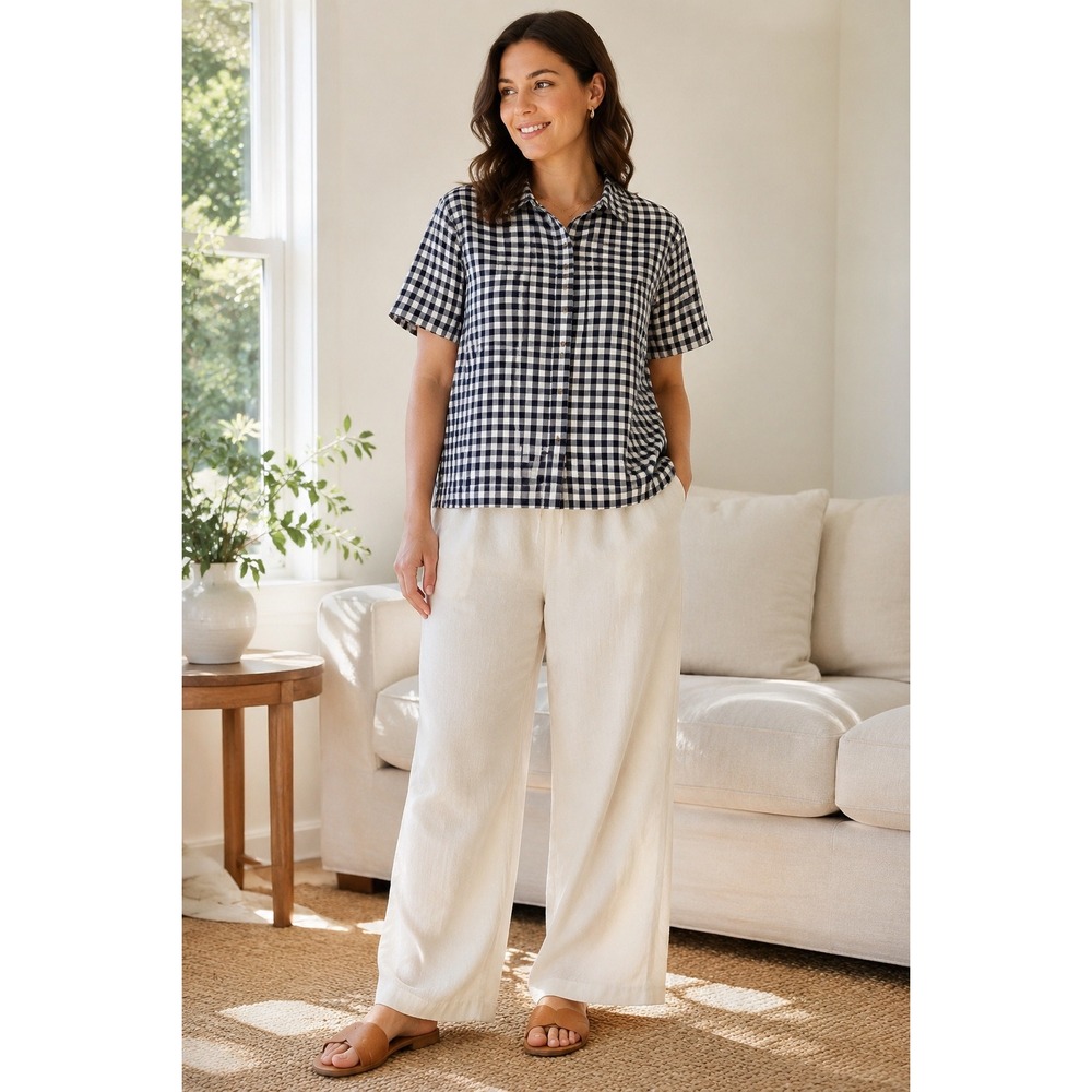 GapBody Gingham Button Down Shirt Navy Blue Cotton Cottagecore Minimalist L